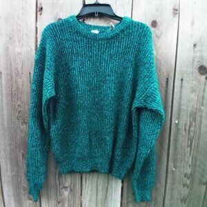 Saturdays Sweater Womens Size L Green Knit Crew Neck Pullover Stretch Vintage